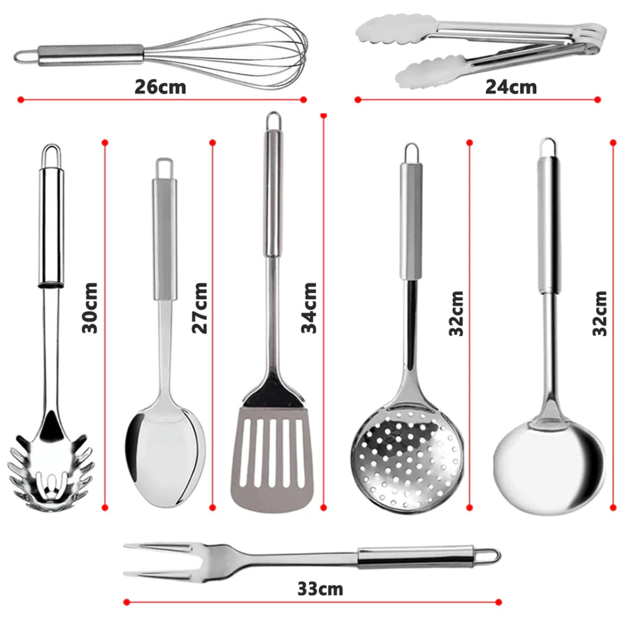 Kit 6 Utensílios de Cozinha em Aço Inox – Completo, Resistente e Elegante