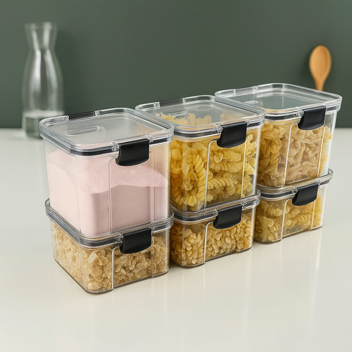 Jogo 6 Potes Herméticos p/ Dispensa e Armário – 3x800ml + 3x500ml