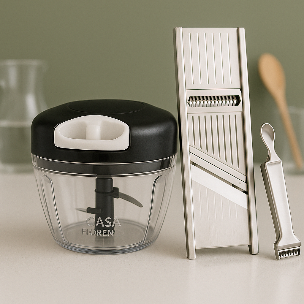 Kit Processador 500ml + Descascador Multifuncional – Aliados Perfeitos na Cozinha