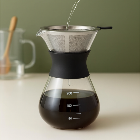 Jarra Cafeteira Premium 400ml – Vidro Borossilicato com Passador e Anel de Silicone para Café Gourmet