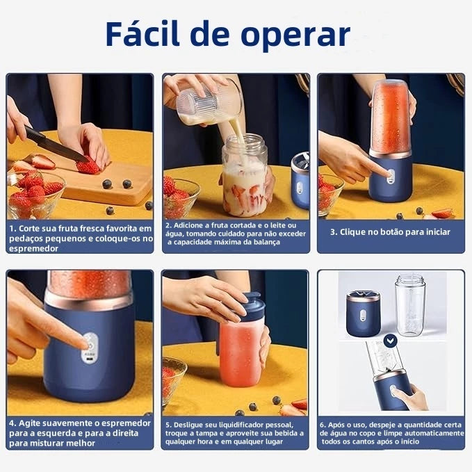 Mini Liquidificador Portátil 6 Lâminas 400ml Recarregável – Shake, Sucos e Smoothies | Casa Fiorenza
