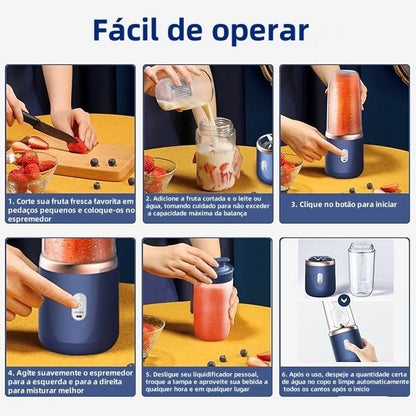 Mini Liquidificador Portátil 6 Lâminas 400ml Recarregável – Shake, Sucos e Smoothies | Casa Fiorenza