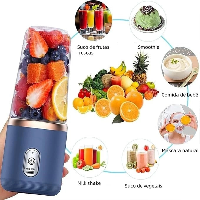 Mini Liquidificador Portátil 6 Lâminas 400ml Recarregável – Shake, Sucos e Smoothies | Casa Fiorenza