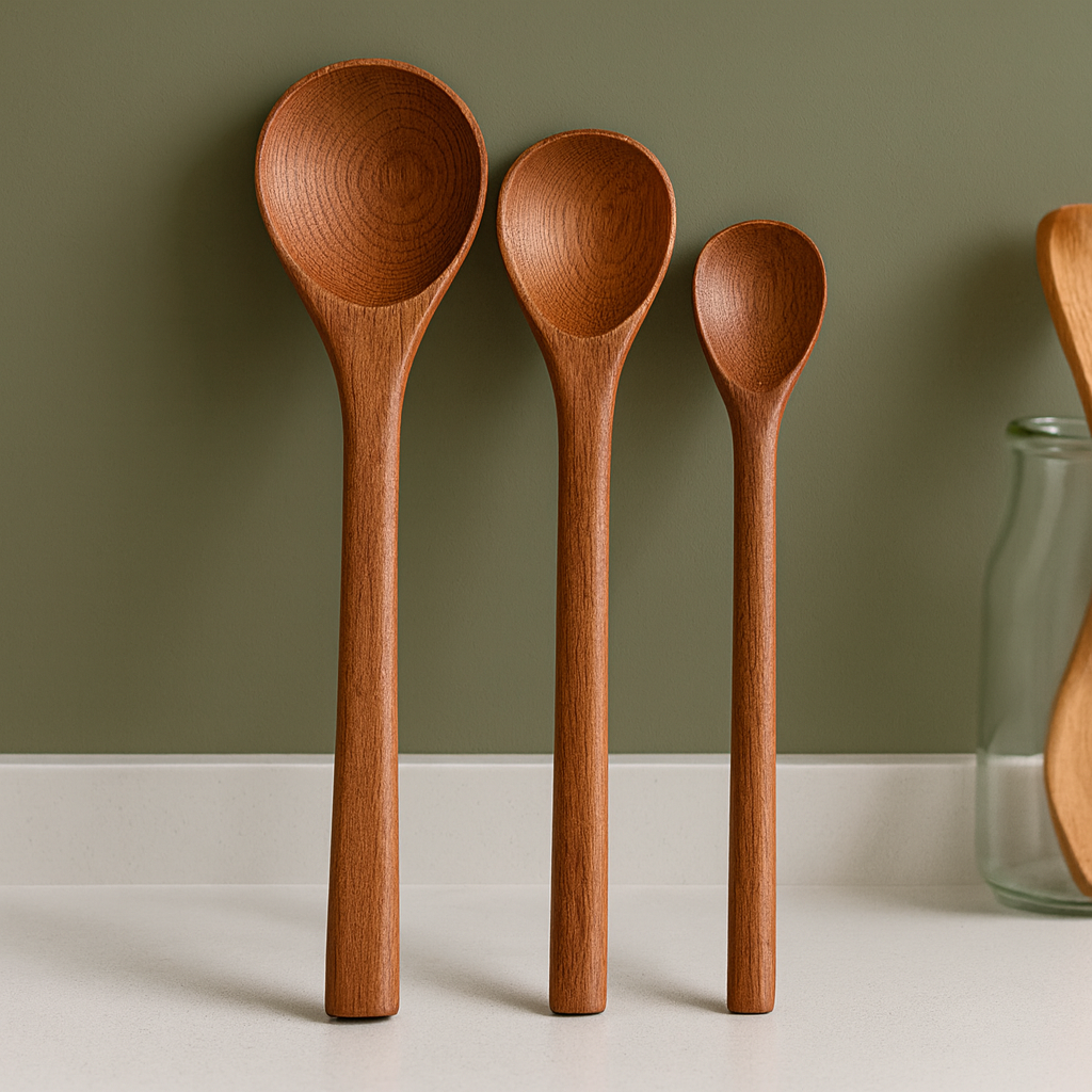 Kit 3 Colheres de Pau em Madeira Maciça – Utensílios Rústicos e Resistentes para Cozinha