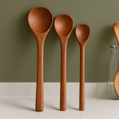 Kit 3 Colheres de Pau em Madeira Maciça – Utensílios Rústicos e Resistentes para Cozinha