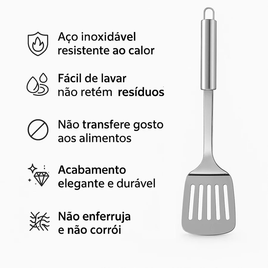 Kit 6 Utensílios de Cozinha em Aço Inox – Completo, Resistente e Elegante