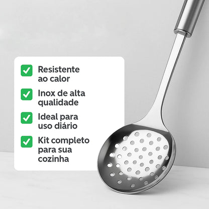 Kit 6 Utensílios de Cozinha em Aço Inox – Completo, Resistente e Elegante