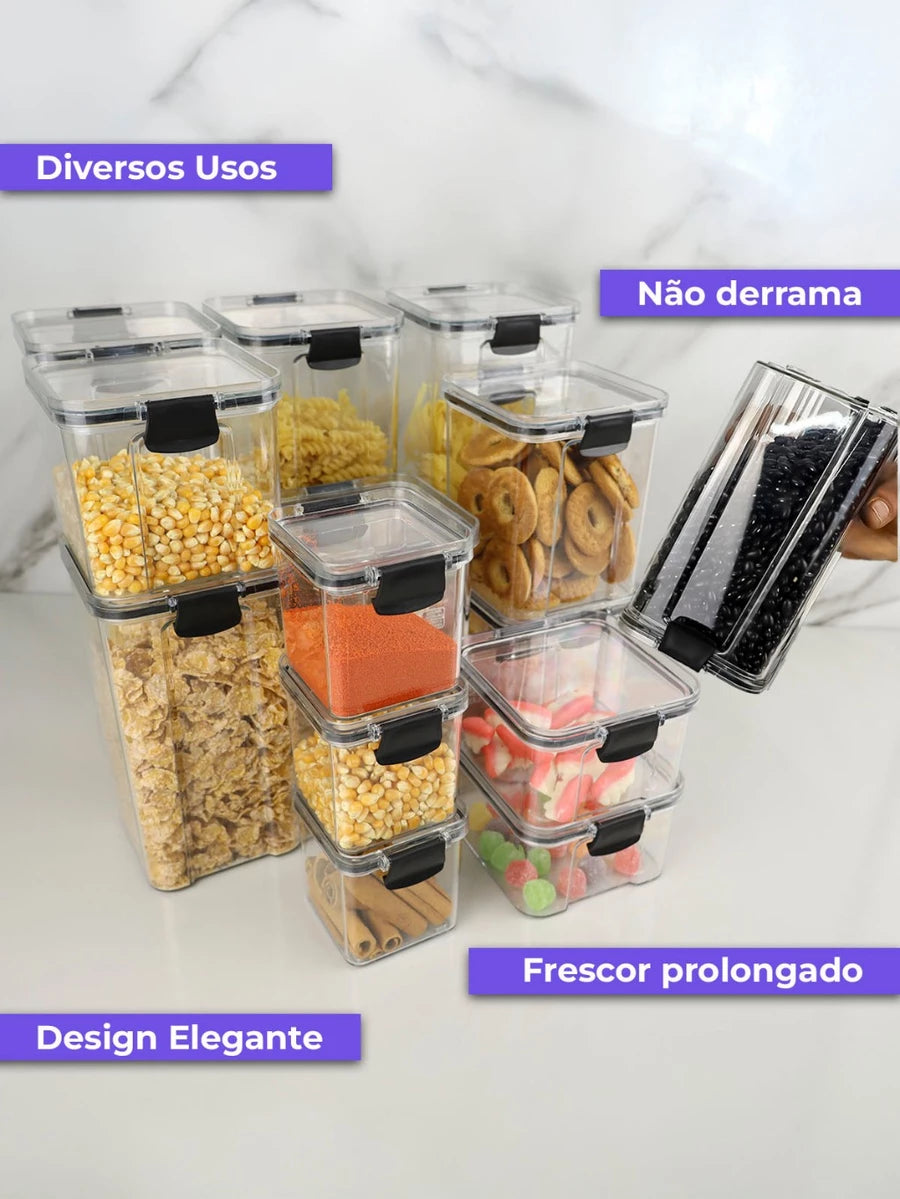 Jogo 6 Potes Herméticos p/ Dispensa e Armário – 3x800ml + 3x500ml