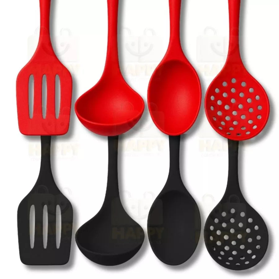 Kit de Utensílios de Silicone 4 Peças – Cozinha Completa Vermelho e Preto