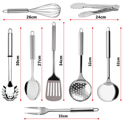 Kit 6 Utensílios de Cozinha em Aço Inox – Completo, Resistente e Elegante