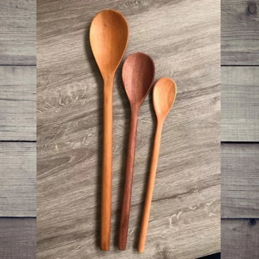 Kit 3 Colheres de Pau em Madeira Maciça – Utensílios Rústicos e Resistentes para Cozinha