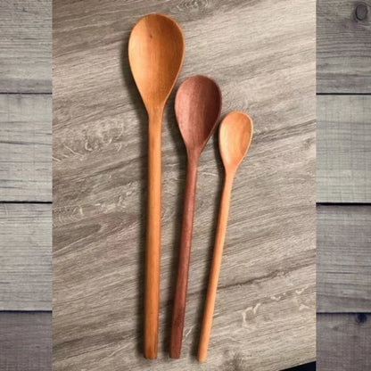 Kit 3 Colheres de Pau em Madeira Maciça – Utensílios Rústicos e Resistentes para Cozinha