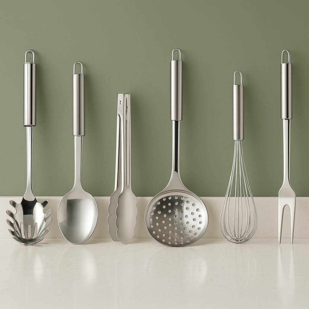 Kit 6 Utensílios de Cozinha em Aço Inox – Completo, Resistente e Elegante