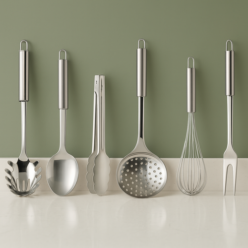 Kit 6 Utensílios de Cozinha em Aço Inox – Completo, Resistente e Elegante