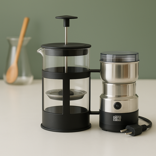 Kit Café Gourmet Prensa Francesa 350ml Com Moedor Cafe Grãos Elétrico Inox Cafeteira 110v 220v