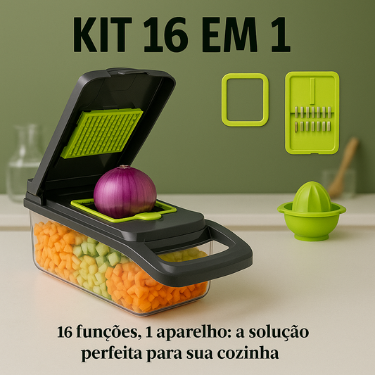 Fatiador e Cortador de Legumes 16 em 1 – Multifuncional com Coletor