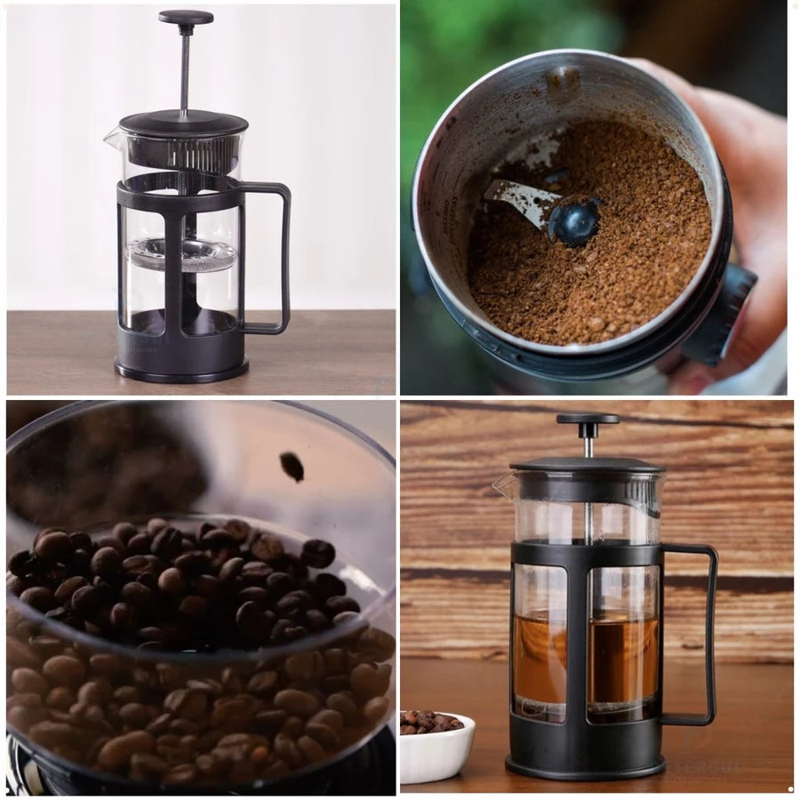 Kit Café Gourmet Prensa Francesa 350ml Com Moedor Cafe Grãos Elétrico Inox Cafeteira 110v 220v