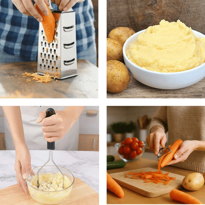 Kit 6 em 1 para Cozinha – Amassador, Ralador, Peneira e Espremedor